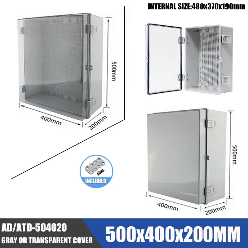 

IP66 Waterproof Transparent/Gray Cover ABS Plastic Enclosure Junction Box 500x400x200mm Distribution Electronic Instrument Case