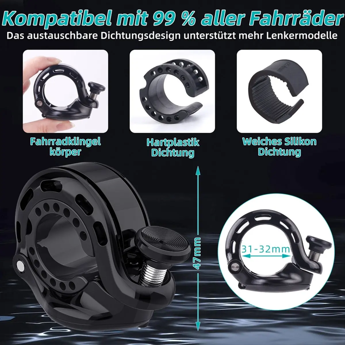 AD45 Mountain Bike Aluminum Bell Hidden in Bell,Waterproof Protective Holder for Case for 22-31. 8mm Handlebars - view 6