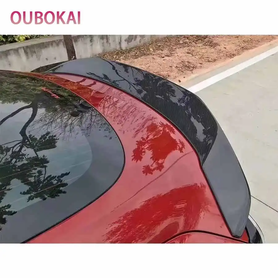 For Tesla Model 3 High quality V style Carbon Fiber Tail fins Rear Trunk Spoiler Guide Wing Rear Wing Diverter Body Kit view 2