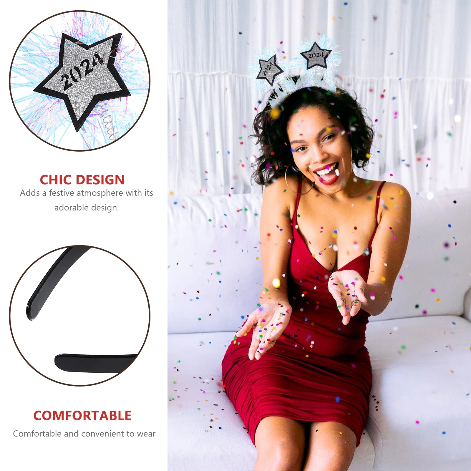 

3 Pcs Hair Ribbon New Year Headband Props Years Eve Party Headbands Pentagram Hairband Headwear