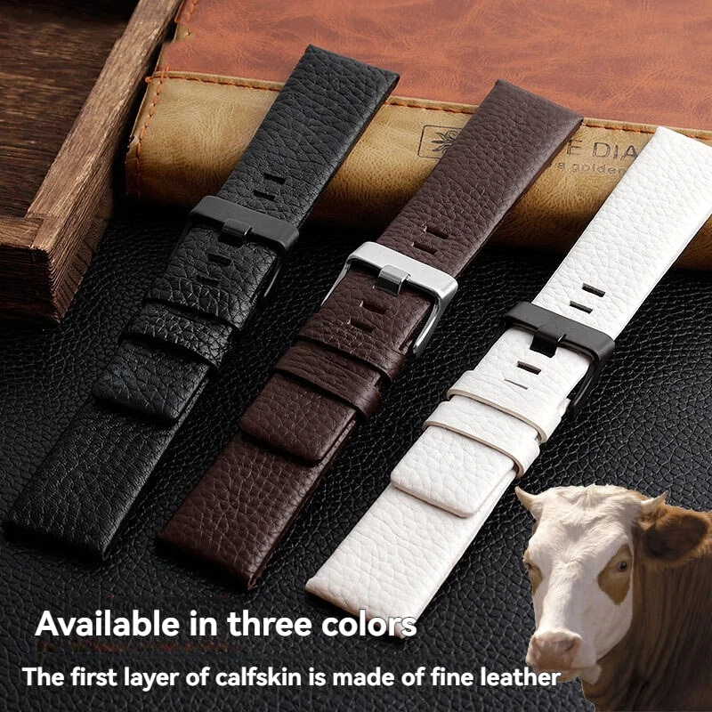 Para pulseira de relógio de couro diesel masculino dz4323/1657/4318/73131/7332/7314/1405 4316 pulseira padrão de lichia acessórios de relógio 24 26 28mm
