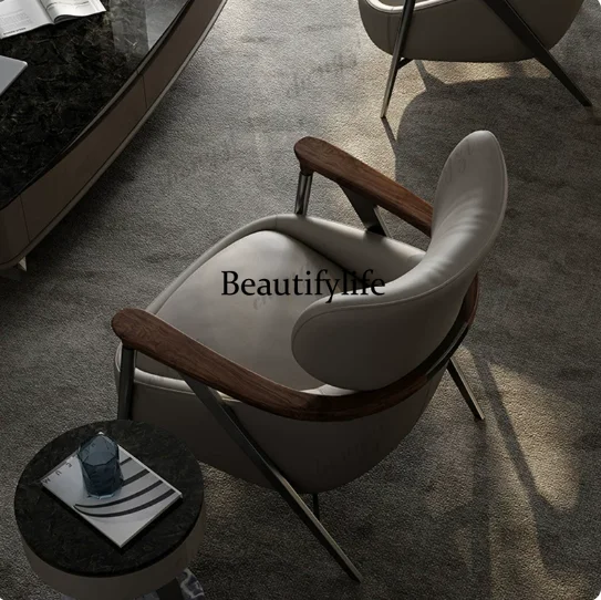 Single sofa chair villa large flat floor living room light luxury high sense balcony leather leisure chair home