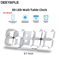 Deeyaple 3D LED Wall Clock 9.7Inch Small Alarm Clock Table Digital Snooze 12/24 Date Temperature One-touch Light Swift LED Clock