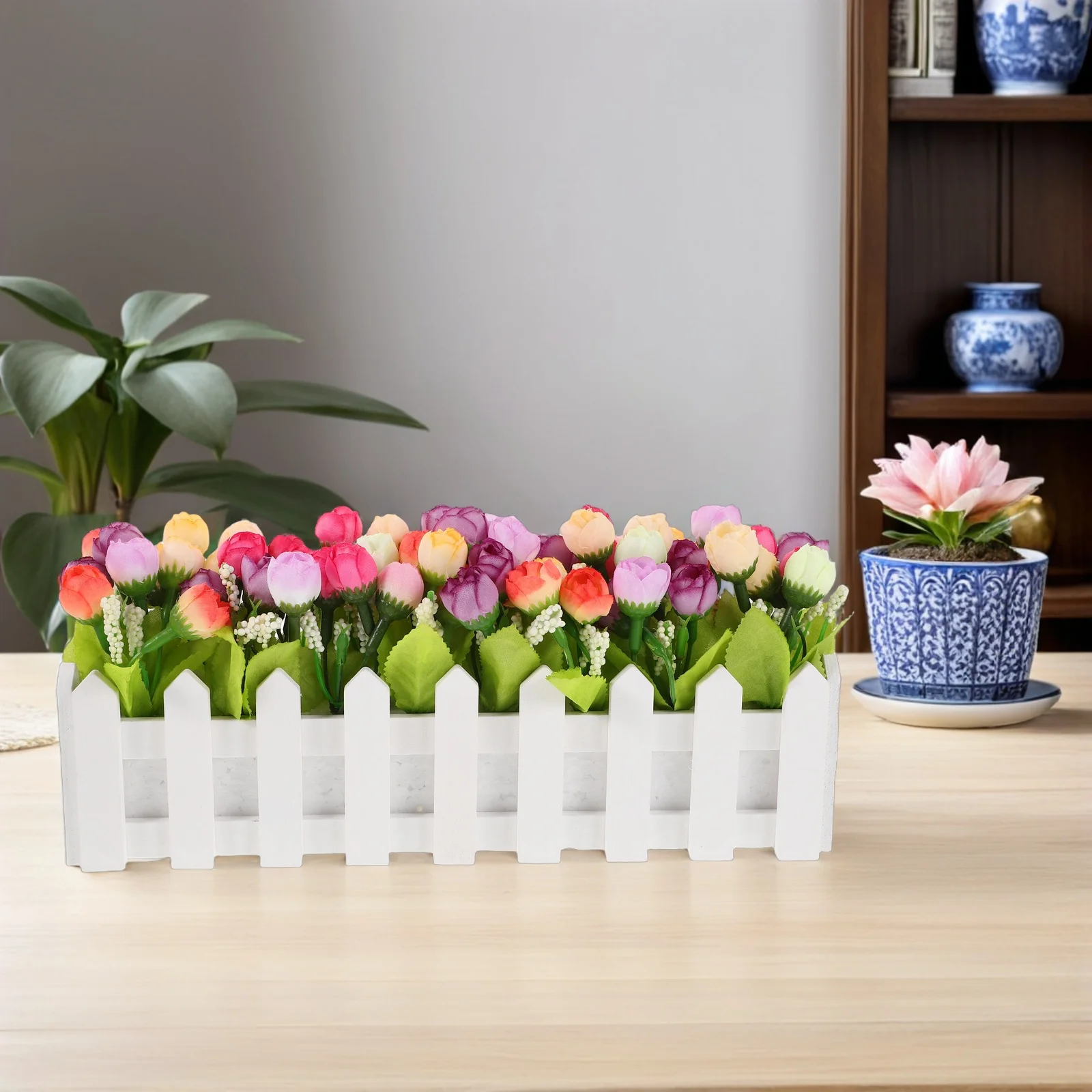 

Faux Floral Pot with Small Flower Buds - Weather Resistant Simulation Plants for Patio Entryway Centerpiece Decoration