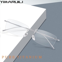 YIMARUILI Fashion Business Ultra-light Pure Titanium Eyewear Women Retro Square Optical Prescription Rimless Glasses Frame Men