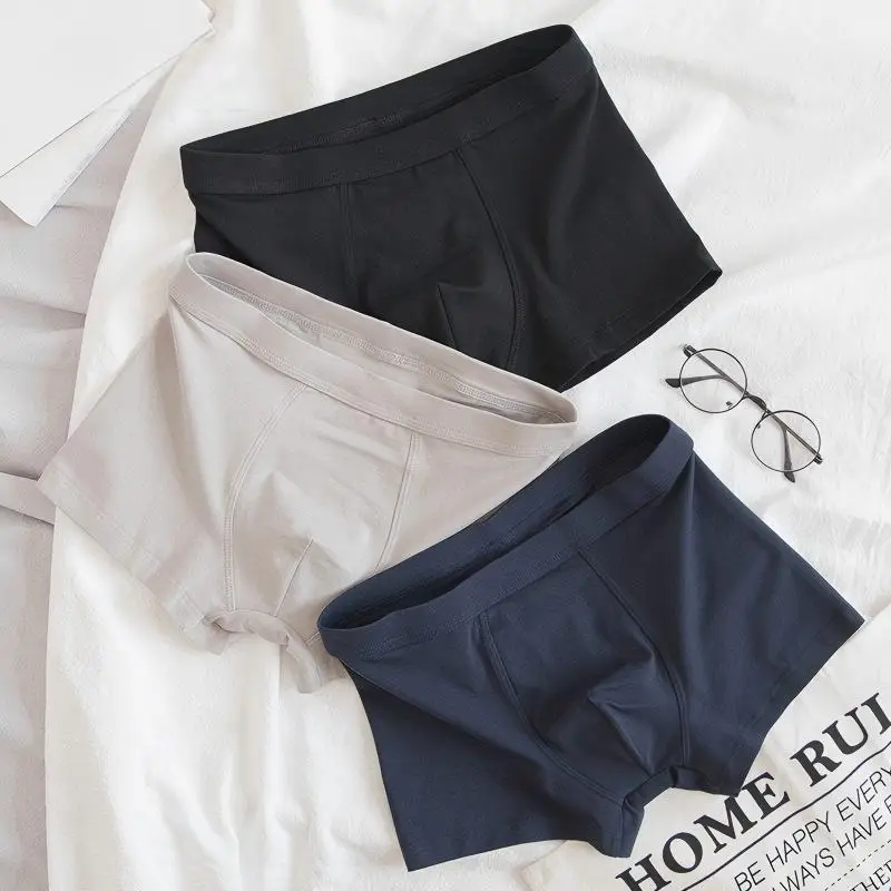 Men 3-Pack Solid Color Boxer Briefs Breathable Comfortable 95% Cotton Underwear Antibacterial Plus Size Trunks Gift for Husband