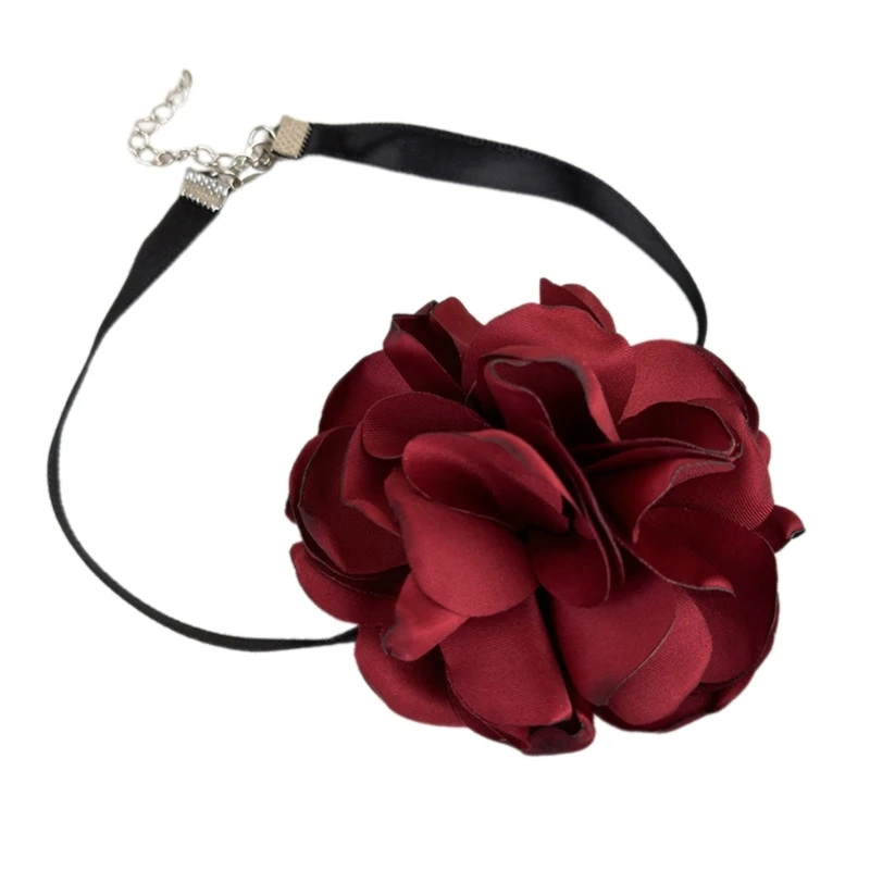 Gothic Fabric Flower Choker Necklace Exquisite Craftsmanship Neck Jewelry