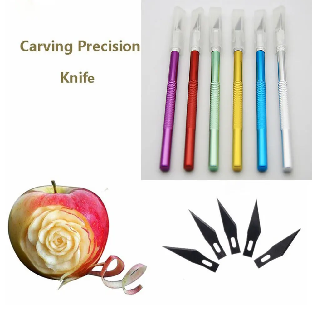 Cake Craft Sculpture Pastry Tools Metal Scalpel Engraving Cutter with 6pcs Blade Non-slip Knife