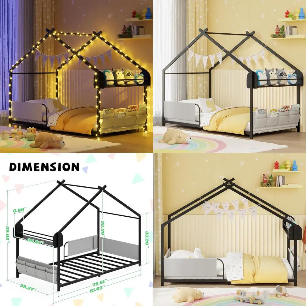 

Двухъярусная металлическая кровать размера Twin с местом для хранения и органайзером для детей, не требует пружинного блока, черная