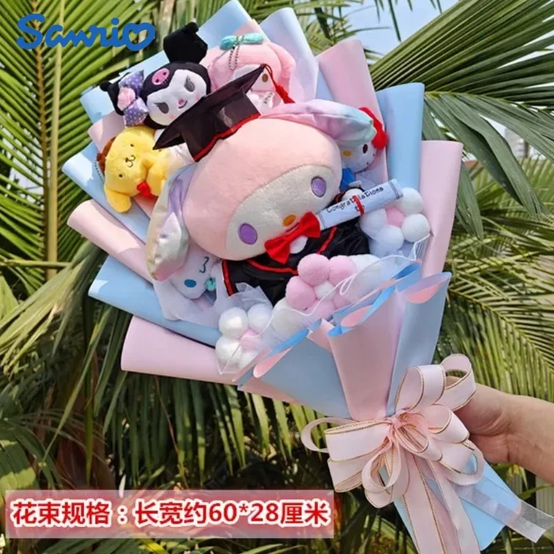

New Cartoon My Melody Kuromi Cinnamoroll With Graduation Hats Handmade Sanrio Bouquet Anime Valentine'S Day Graduation Gifts