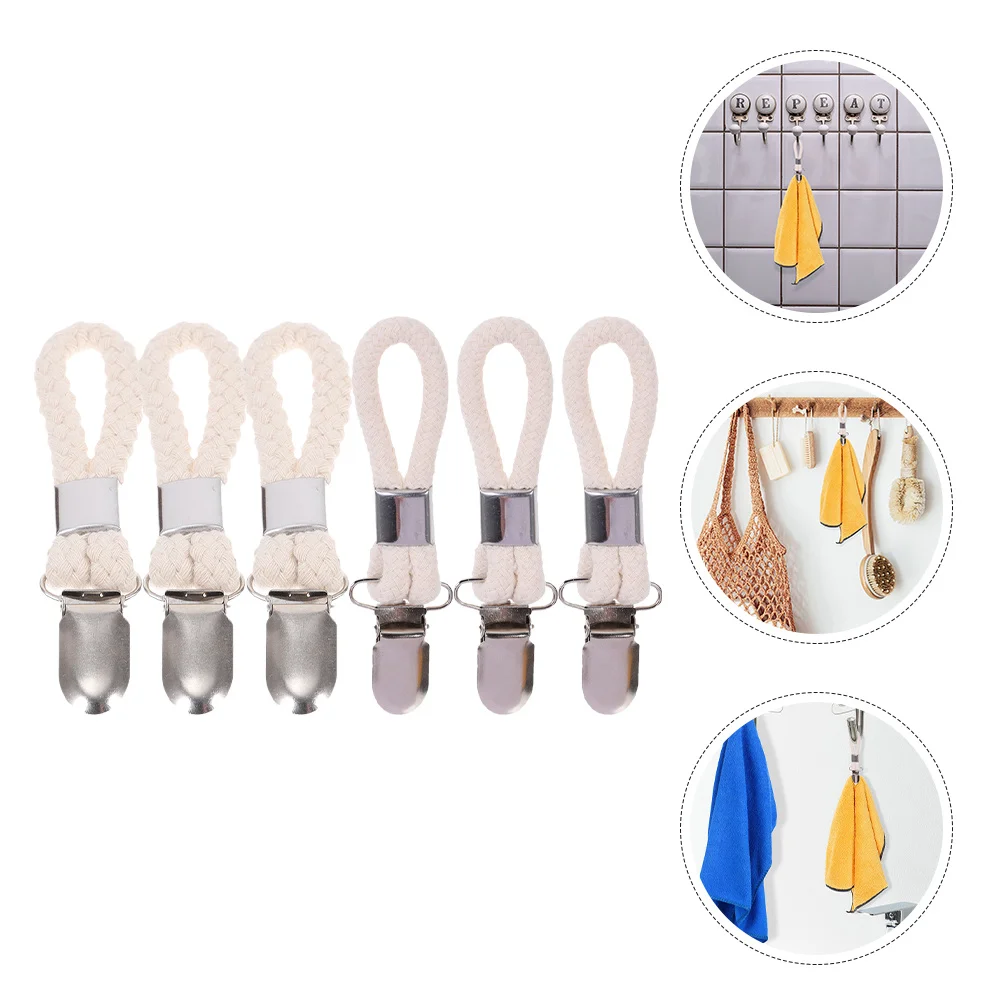 

6Pcs Kitchen Towel Clips Hanging Hook with Cotton Loop for Bath Beach Cabinet Storage Towel Hanger Hanging Hook Clips