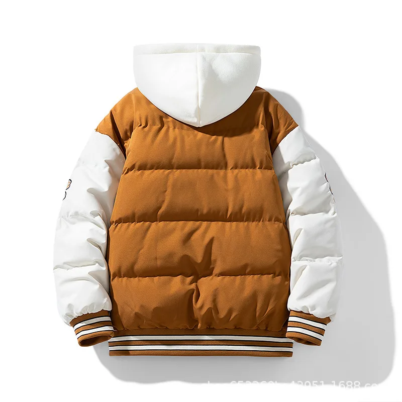 Winter Men's Down Cotton Jacket Fashion Casual Thickened Padded Coat Loose Fake Two Piece Hooded Letter Printed Wadded Jacket