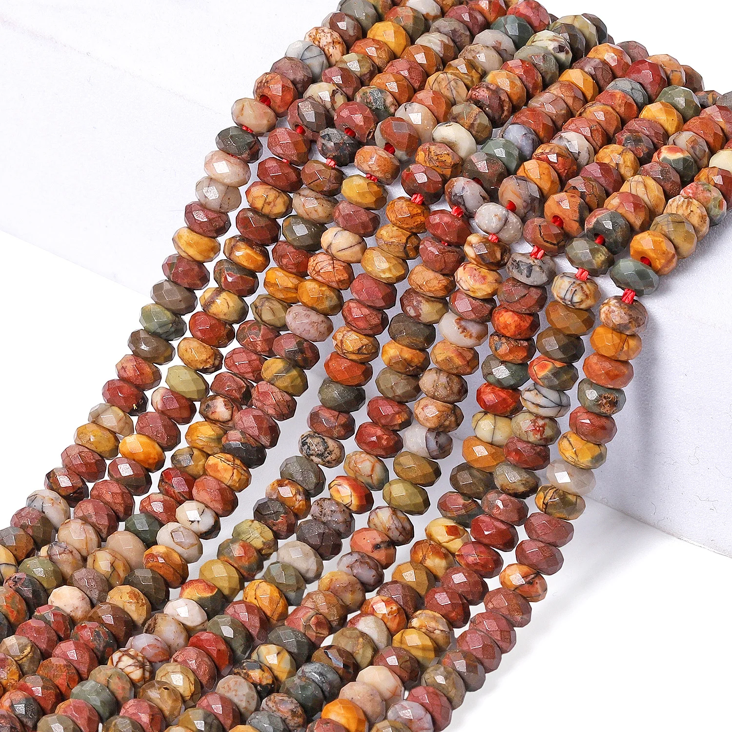 Natural Picasso Jasper Stone Beads 4x2mm Faceted Flat Round Rondelle Shape Beads for Jewelry Making Diy Beadings Accessories