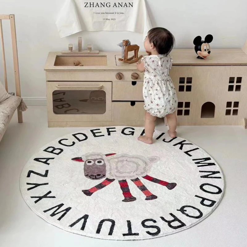 Niedlichen Cartoon Kinderzimmer Teppich minimalist ischen Schlafzimmer Dekor Alphabet Teppich flauschige weiche Teppiche für Wohnzimmer runde verdickte Matte