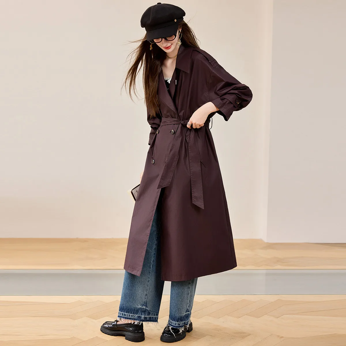 LOUIS YAO 100% Cotton Women's Trench Coat 2025 Autumn Relaxed  Lazy Commuting Solid Color Long Coat Women's Windbreaker