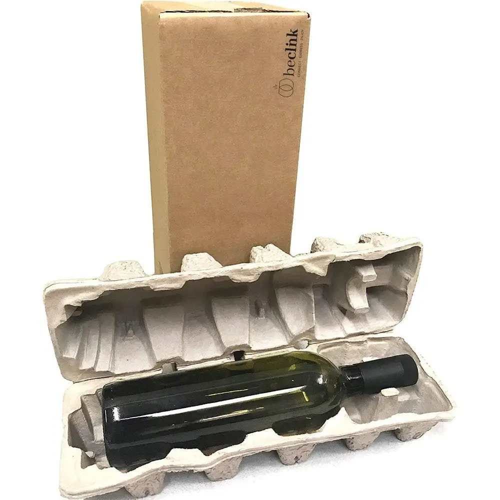 

Recycled 1-Bottle Wine Shipping Box with Biodegradable Protective Tray, Pack of 12