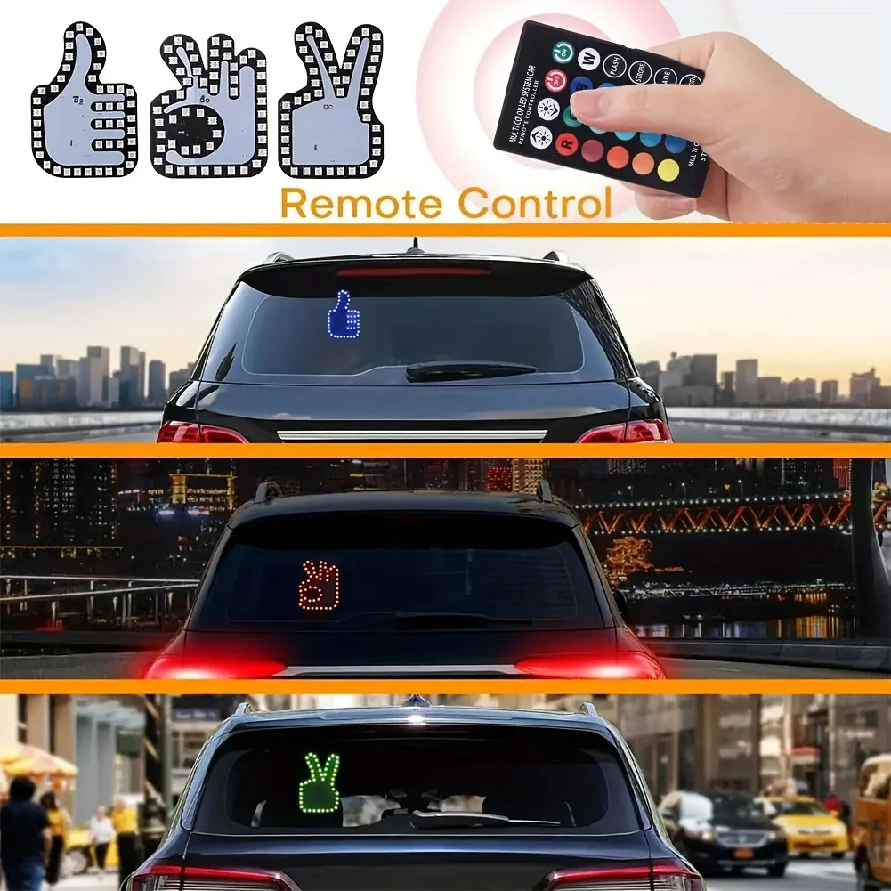 8 Colors Car Finger Light with Remote Funny Car Gadgets Cool Road Rage Led Sign Lighting USB Connection Led Hand Gesture