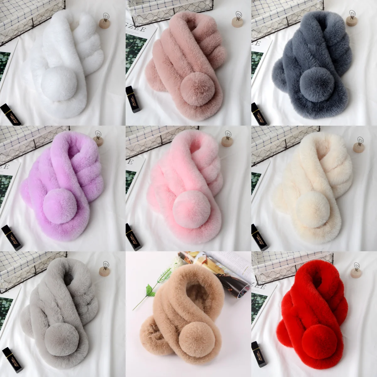 New Rabbit Fur Scarf Women Winter Warm Soft Furry Scarves Casual Female Lady Outdoor Neck Warmer Collar