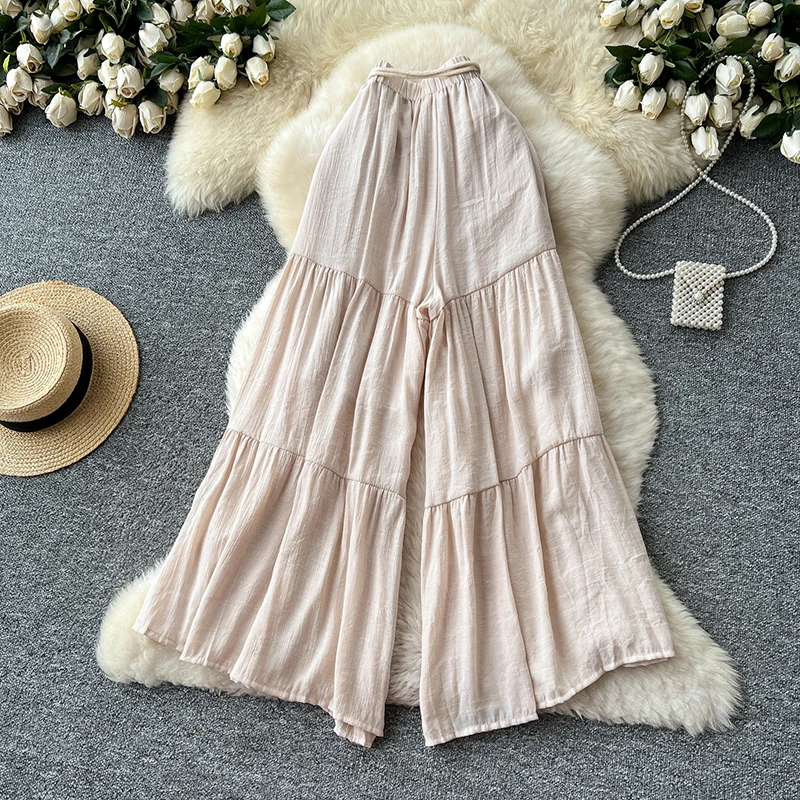 캐주얼 바지 여성 2025 여름 드레스 요정 부드러운 스타일 다목적 하이 웨이스트 루즈 와이드 레그 스커트 쉬폰 바지