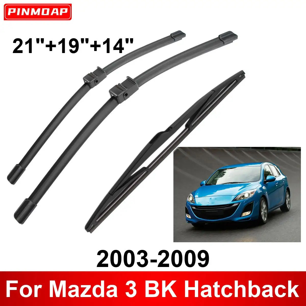 3PCS Car Wiper For Mazda 3 BK Hatchback 2003-2009 Front Rear Wiper Blades Brushes Auto Accessories 2003 2004 2005 2006