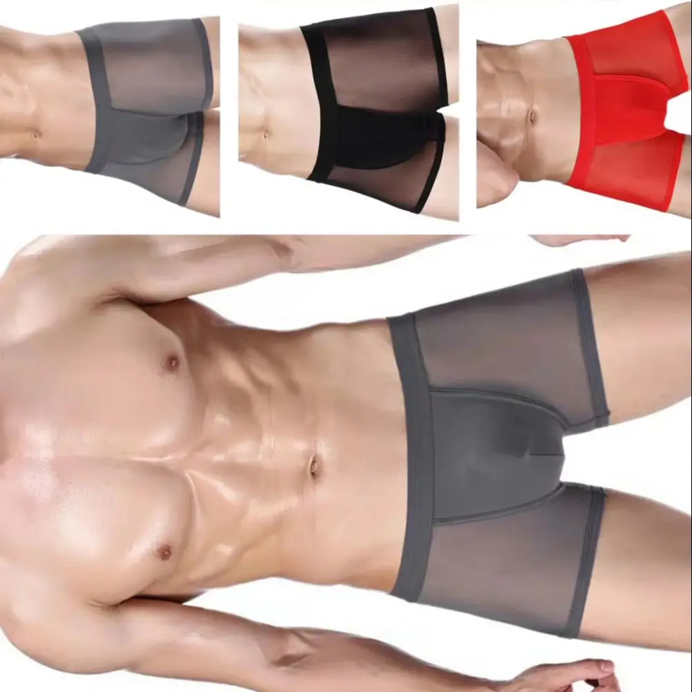 

Basic Men Boxer Shorts Men Boxer Underwear Men's Mid-rise Perspective Mesh Yarn Boxer Shorts Sexy Solid Color for Daily for Men