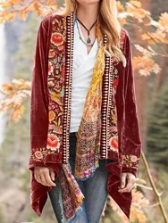 Bohemian Women Cardigan Spring Autumn Floral Printed Jackets Vintage Open Front Long Sleeve Irregular Tops Holiday Shirt