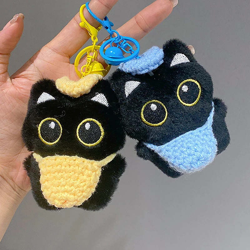 Niedliche schwarze Katze Plüschtiere Puppe Schlüsselanhänger Anhänger Rucksack Behänge Dekoration Geschenk