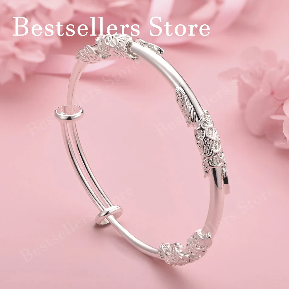 

925 Sterling Silver Delicate Feather Pattern Bracelet Women Fashion Wedding Party Jewelry Adjustable Bracelet