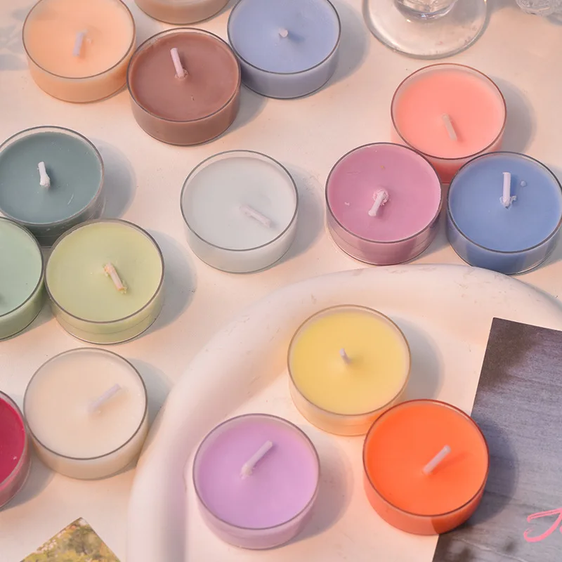 10pc 3.8cm Round Tea Wax Can Burn For 4 Hours. Romantic Birthday Proposal Atmosphere Colorful Small Candles