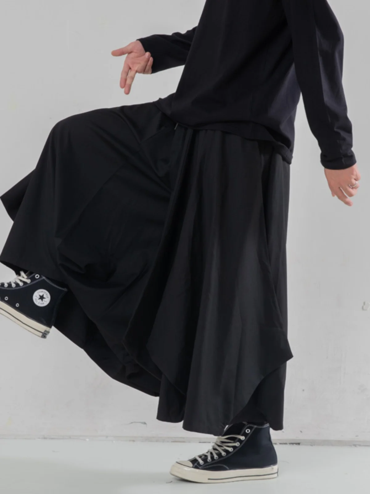 Layered Pleated Design Pants Yamamoto Style Casual Cropped Couple Trendy Brand Dark Wide-Leg