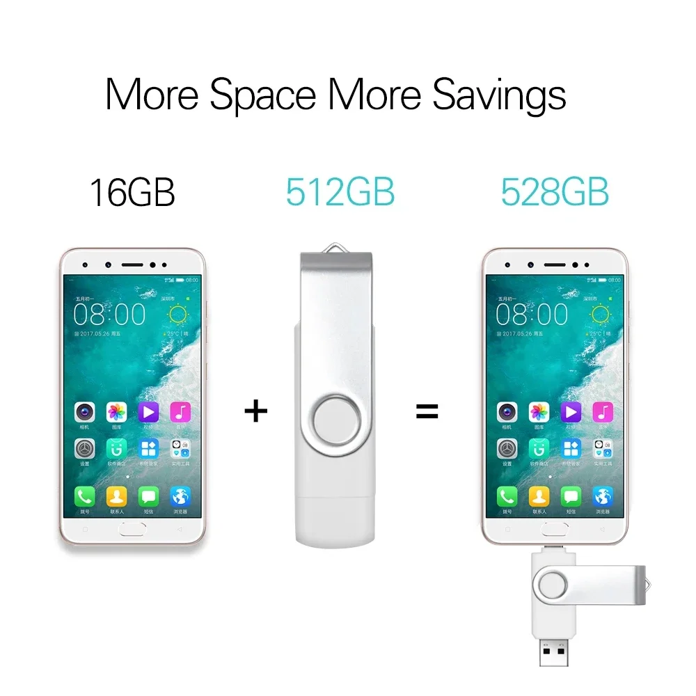 OTG 2 In 1 Metal Flash Drive USB 2.0 & Type-C High Speed Pen Drive 4GB 8GB 16GB 32GB 64GB Pendrive Cle USB Memory Stick for Gift