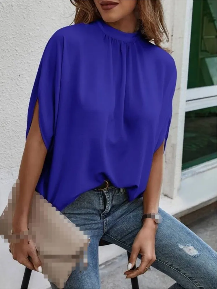 Spring Summer Women Lace Up Batwing Sleeve Vintage Elegant Blouse Summer Trendy Ruffled Leopard Print Split Bat Sleeve Blouse
