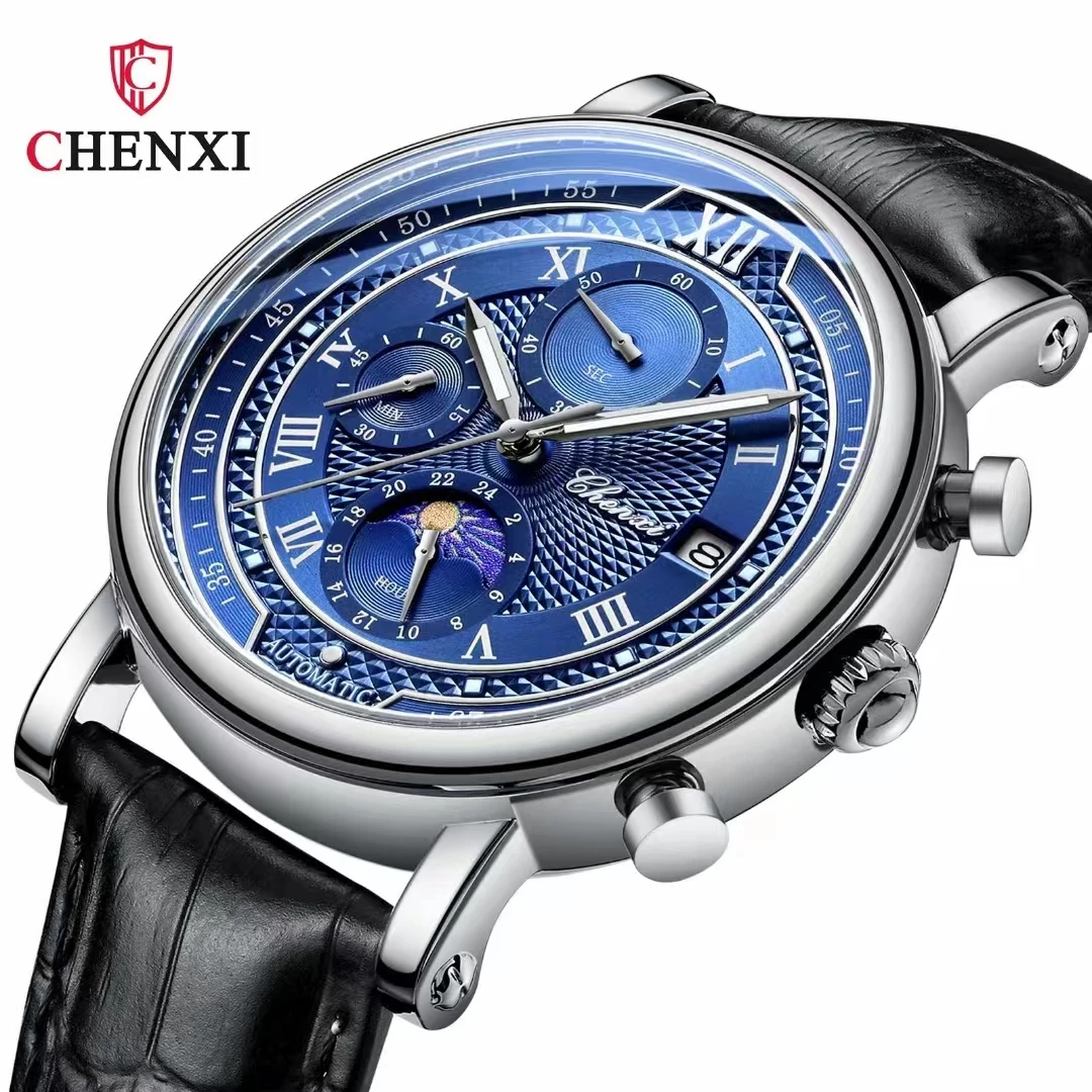 

Top Brand Casual Mens Watches Genuine Leather Chronograph Calendar Business Sport Holiday Gift Waterproof Luxury Watches for Men
