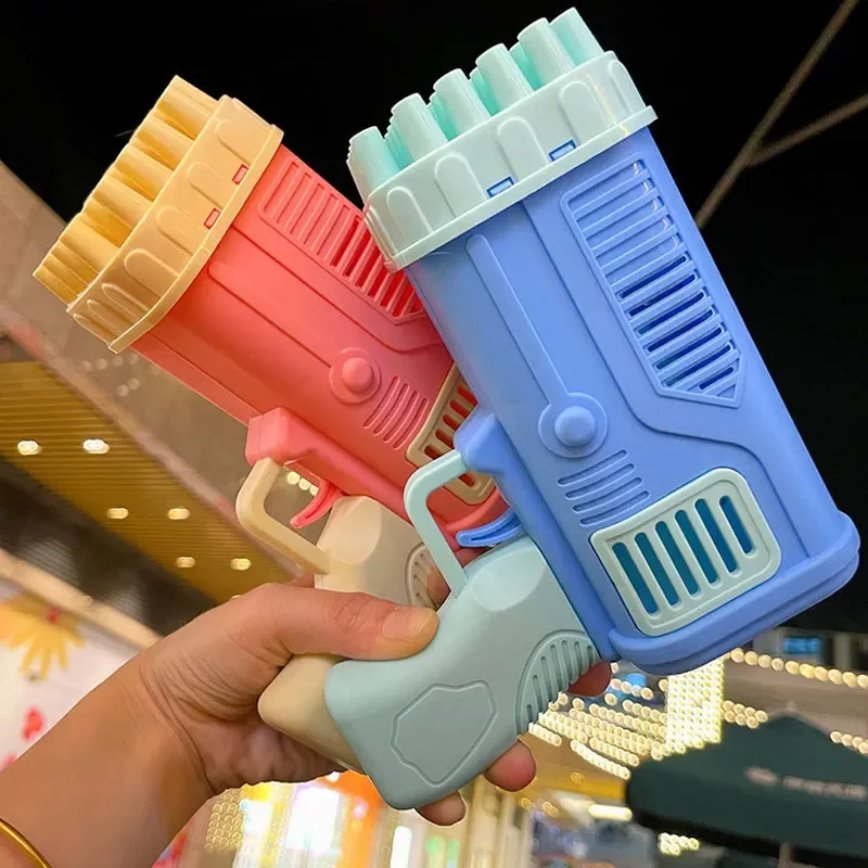 Bubble Gun Kids Toys Rocket 32 Holes Soap Bubbles Machine Gun Shape Automatic Blower With Light Outdoor Toy Gifts Party