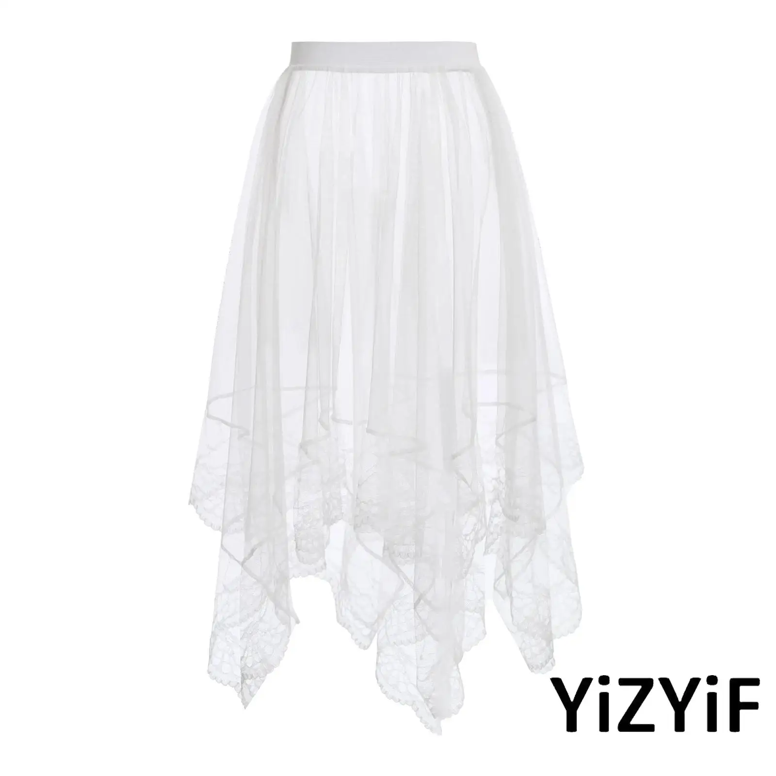 

Womens Lace Trim Tulle Skirt Extender Overlay Skirt Sexy Sheer Mesh Cover Up Petticoat Skirt Decoration for Club Night Summer