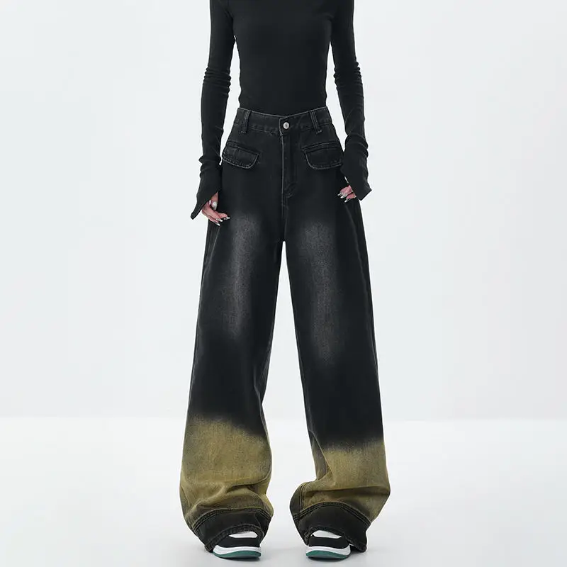 Deeptown Y2k Vintage Oversized Woman's Jeans Casual Gyaru Streetwear Loose Denim Pants Harajuku Style Grunge Wide Leg Trousers