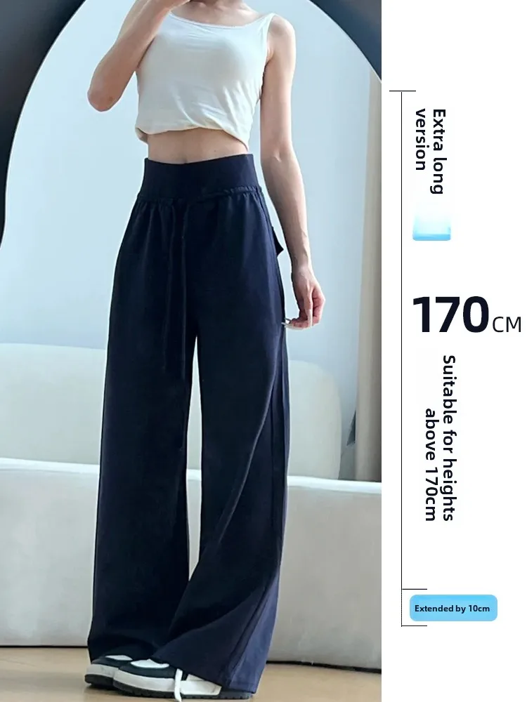 

High Waist Drapey Wide Leg Pants Loose Feel Long Design Summer Casual Trousers for Taller Women k Blue Color Blo Pants