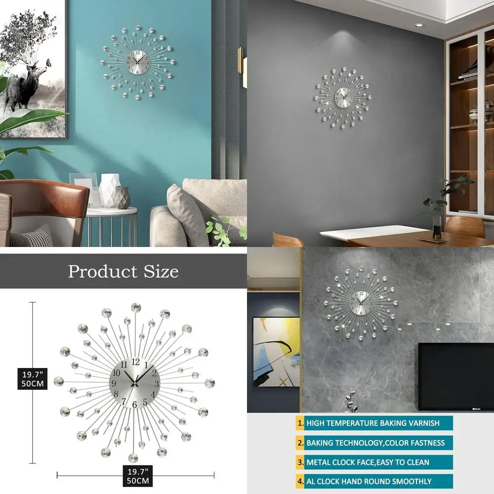 

Бесшумные большие металлические настенные часы, современный блестящий художественный декор, 19,7 дюйма для дома, гостиной, спальни, столовой