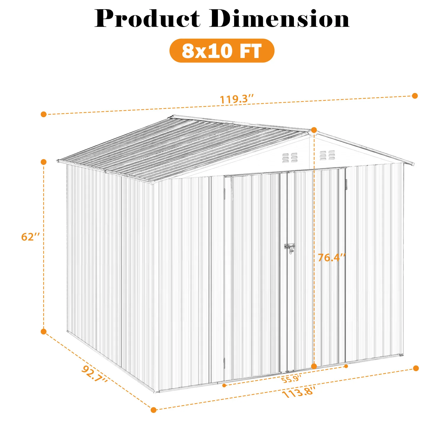 Outdoor Sheds 8FT x 10FT & Outdoor Storage Clearance, Metal Anti-Corrosion Utility Tool House with Lockable Door & Shutter Vents