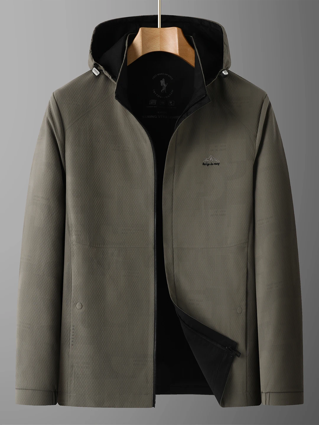 

Мужская двусторонняя куртка больших размеров свободного кроя со съемным капюшоном, повседневная верхняя одежда, осень 2025, модный городской стиль, полиэстер