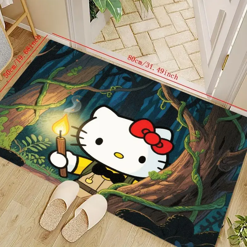 

1 шт., коврик для двери Hello Kitty Sanrio Explorer Adventure, 50x80 см (19,68x31,49 дюйма), нескользящий моющийся напольный коврик, милый мультяшный аниме-ча
