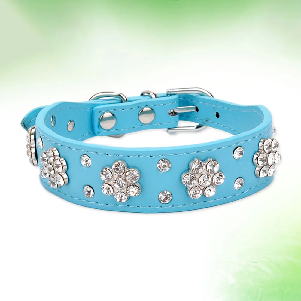 

Durable PU Dog Collar Rhinestone Adjustable for Small Medium Large Dogs Pet Protection Strong Safe Walking Fashion