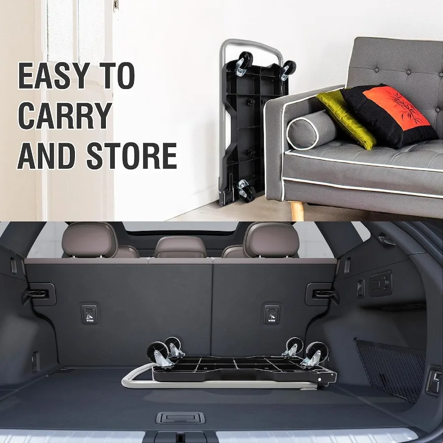 Fully Folded Resin Push Cart Dolly with 330 Lb. Loading Capacity for Heavy Duty Moving and Transport Collapsible Flatbed Hand T