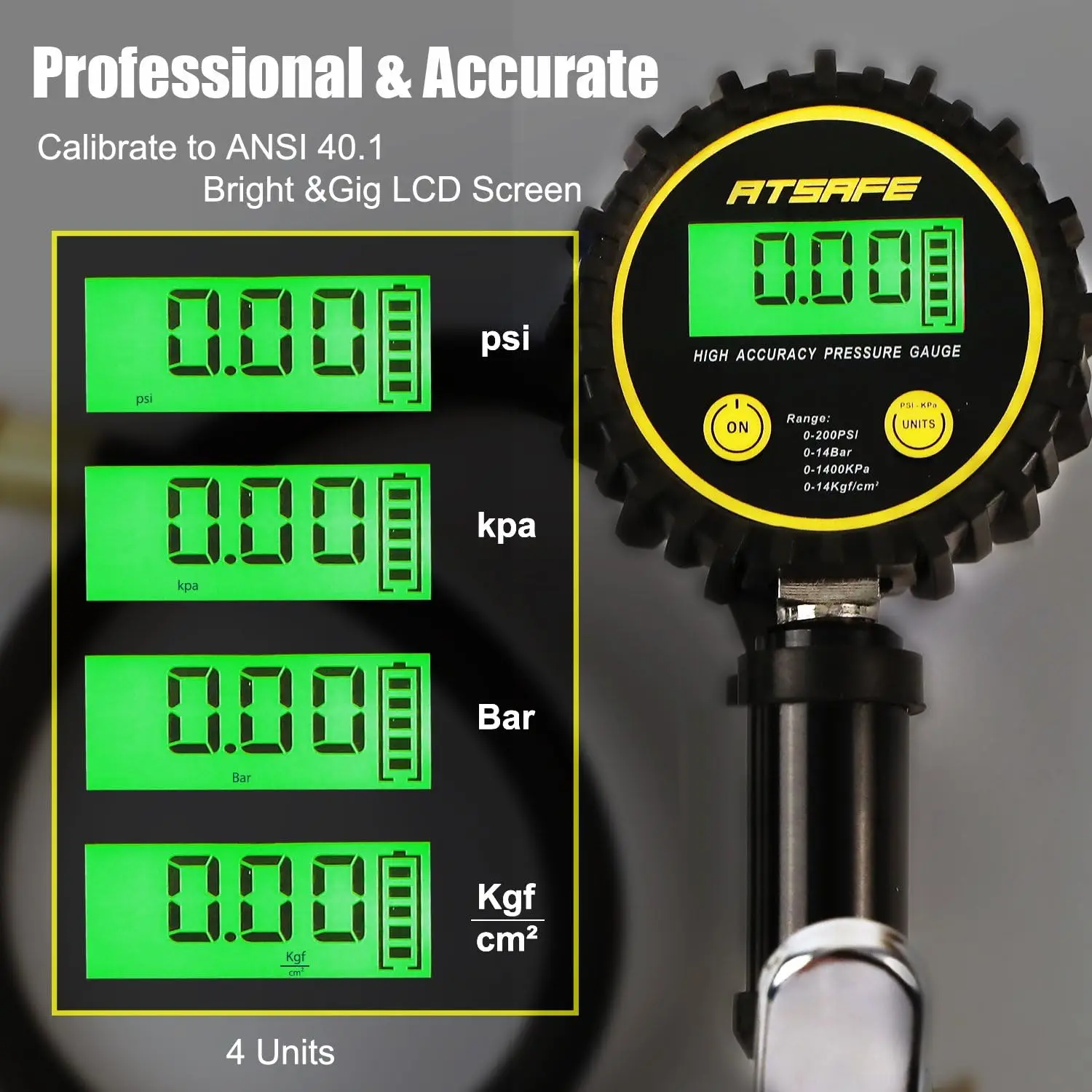 ATsafepro Tyre Pressure Gauge And Inflator Digital Tyre Inflator Gauge 200 PSI Heavy Duty Tyre Inflator Air Tool Accessories