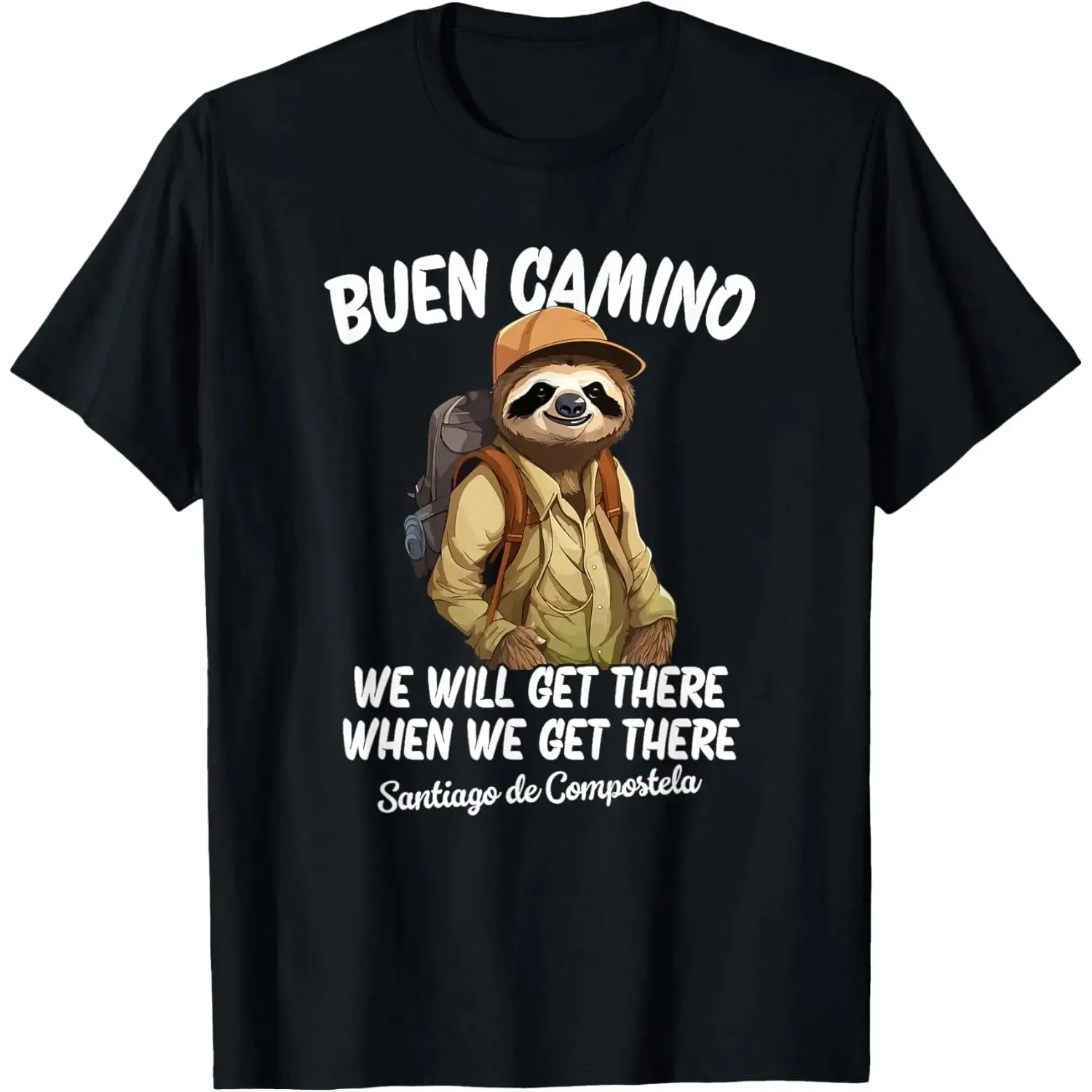 

Buen Camino Sloth Graphic T-Shirt Men Short Sleeve Cotton Tee Santiago De Compostela Trip