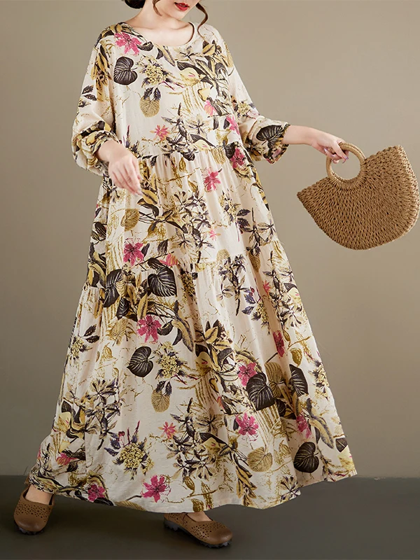 

Женская юбка миди А-силуэта больших размеров из хлопка и льна с круглым вырезом, длинными рукавами и плиссировкой в винтажном стиле для женщин среднего возраста