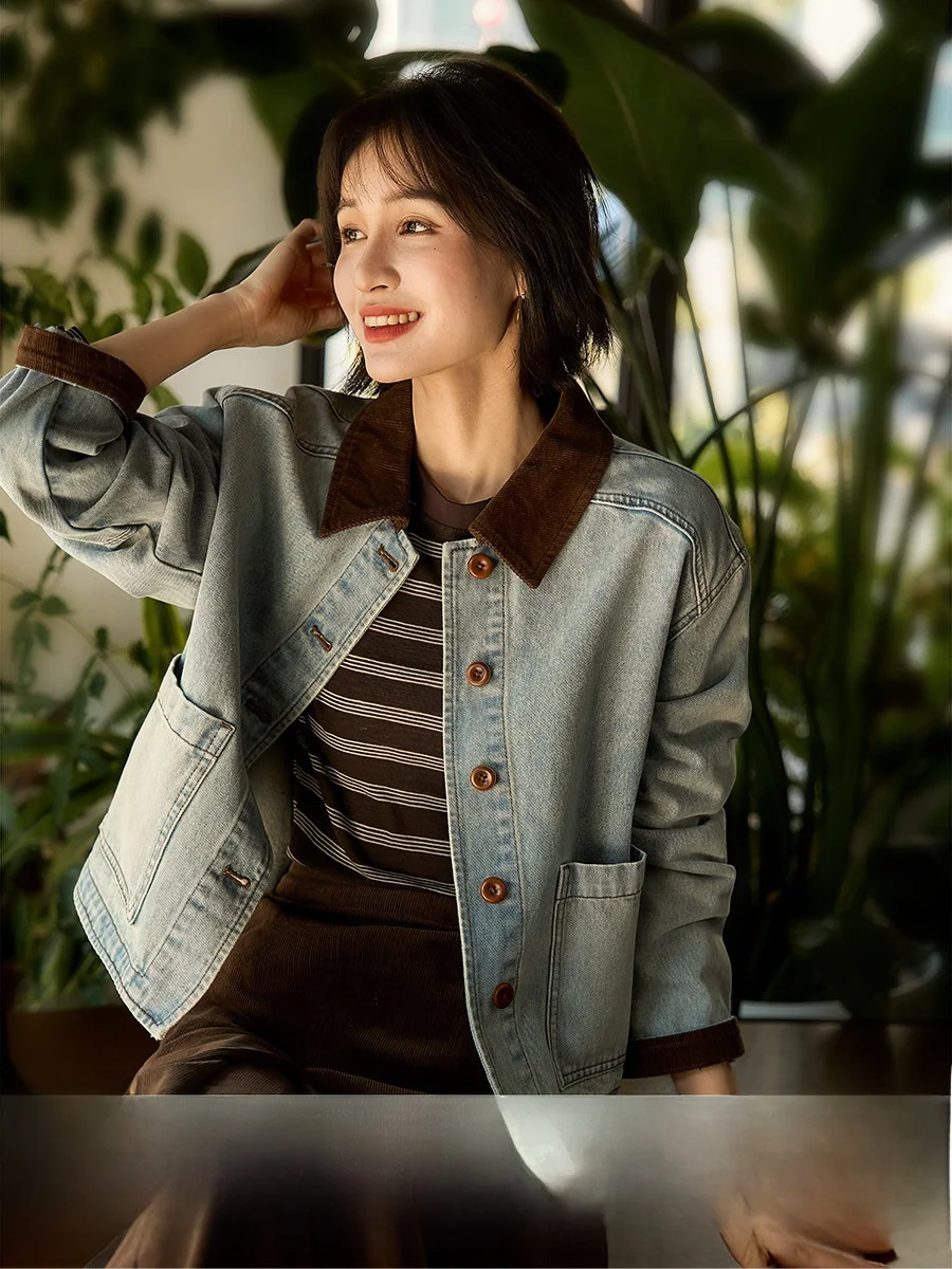 

Series Sunset Roof Vintage Color Blo Denim Jaet Corduroy Skirt Set Women's Waed Cotton l Waist Spri...