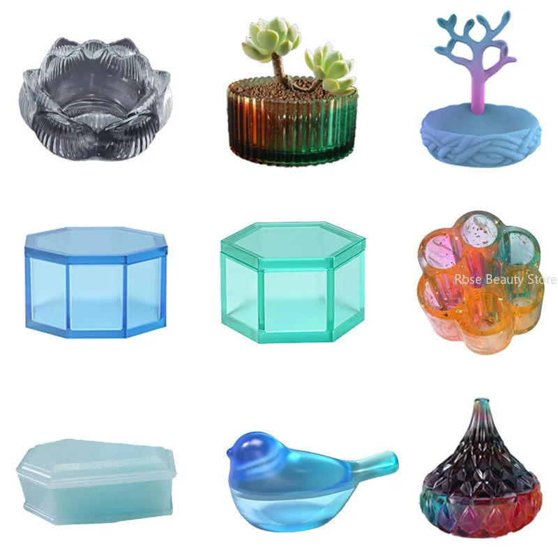 3D Lotus Box Silicone Mold DIY Animal Ring Earrings Jewelry Storage Box Making Tool Heart Aromatherapy Silicone Plaster Mold