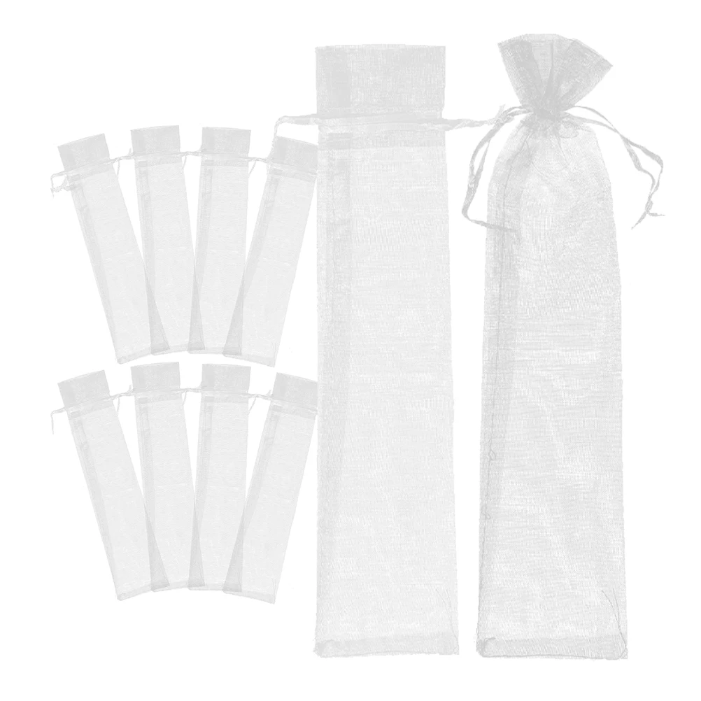 

10pcs White Organza Storage Bags for Folding Fans Mesh Drawstring Gift Sachets Jewelry Storage Portable Lightweight Design