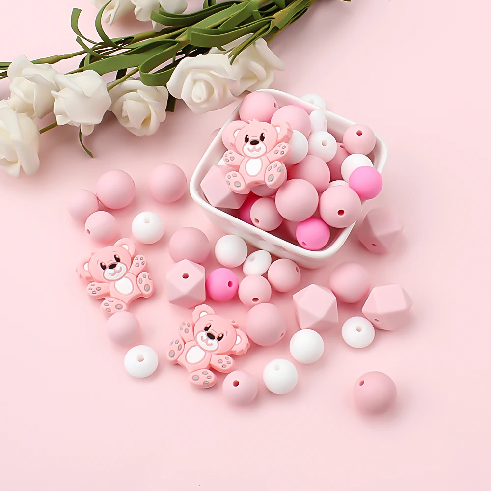 23Pcs Bears Cute Silicone Beads Set Focal Beads for Pen Making Jewelry DIY KeyChain Bracelets Necklaces Accessory Decoration